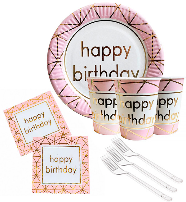 Набір паперового посуду "HB pink" (10 тарілок, 10 виделок, 10 стаканчиків, 20 серветок)