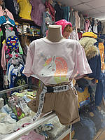 Ошатна футболка для дівчинки єдиноріг паєтки розмір 158 164