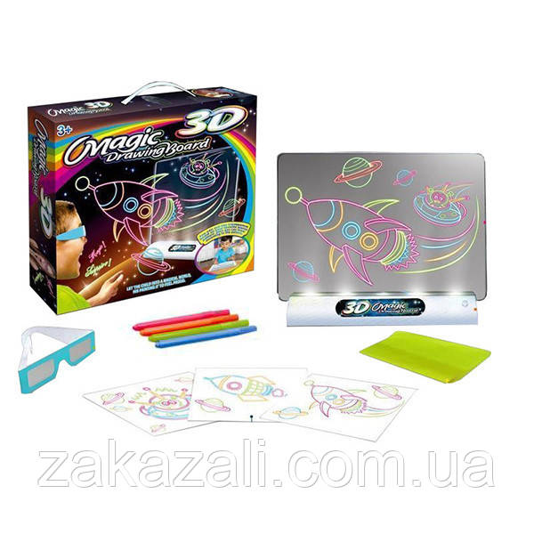 Чарівна 3D (3Д) дошка для малювання світлом у темряві Magic Drawing Board | Набір для дитячої творчості