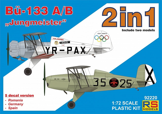 Пластикова модель 1/72 RS models 92220 Німецький навчальний літак Bücker 133 A/B "Jungmeister"