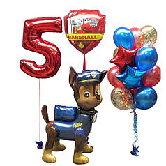 Гелієві кульки на день народження, кулька цифра 5 і ходяча фігура щенячий патруль