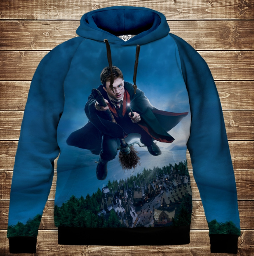 Толстівка з 3D принтом Гаррі Поттер і Німбус 2000 Дитячі і дорослі розміри. ВСІ Розміри, фото 1