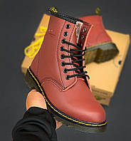 Боты Др Мартинс с мехом красного цвета. Женские ботинки Dr. Martens 1460 Red МЕХ.