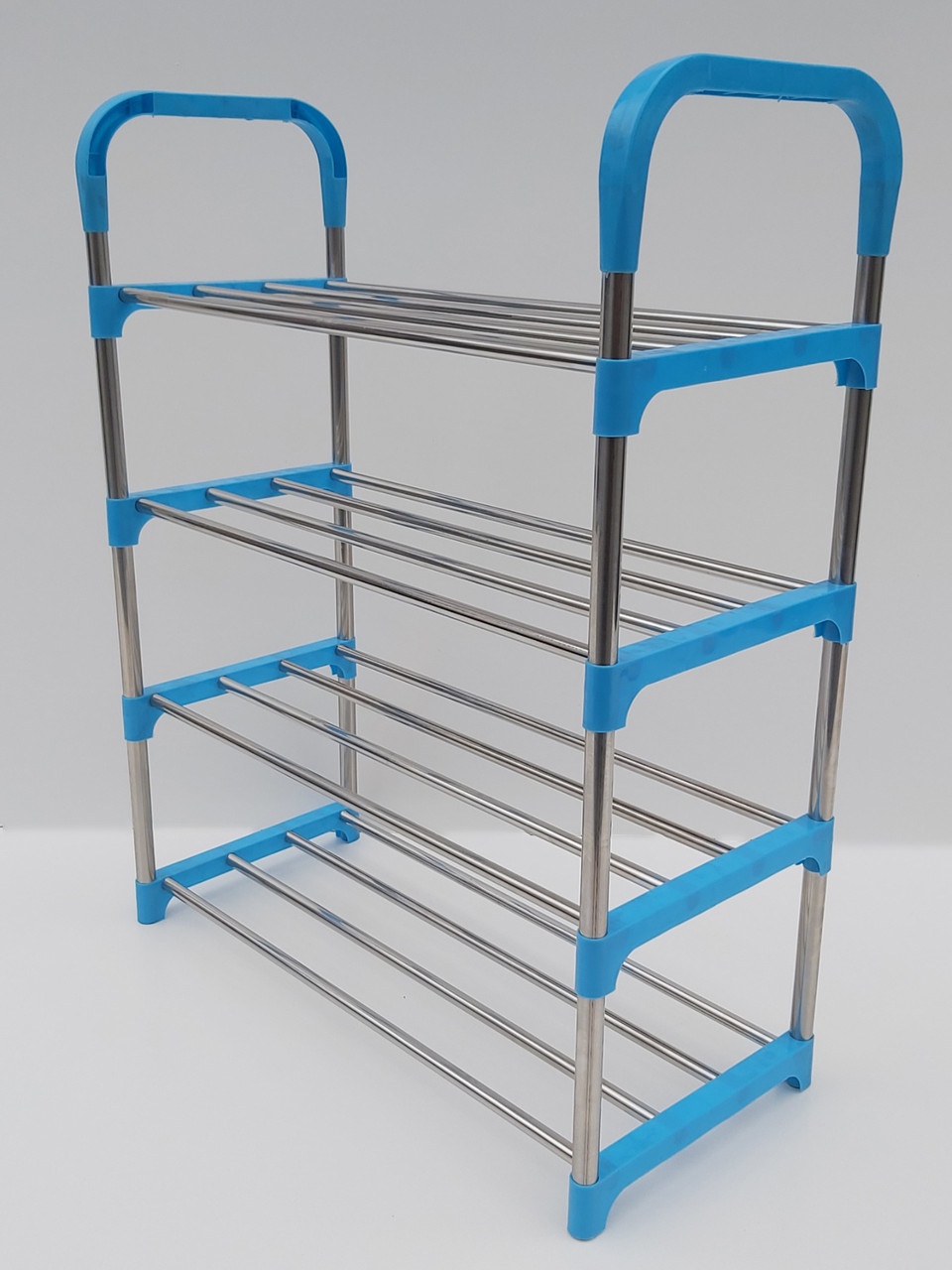 Д 52 * Ш 23,5 * У 65,5 см. Полка для взуття блакитного кольору на 4 яруси.