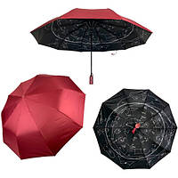 Зонт жіночий напівавтомат 10 спиць антивітер Bellissimo Зоряне небо Бордовий (57214)