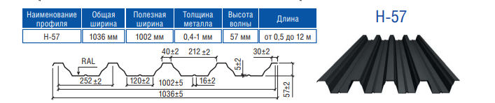 Профнастил Н 57 / 0,5 мм / РЕМА / RAL 3005 - фото 3 - id-p1377633102