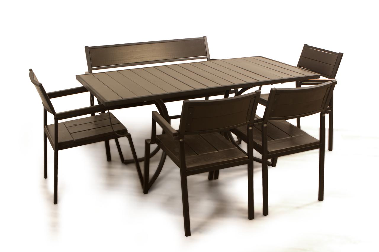 Комплект меблів для літніх кафе "Брістоль" стіл (160*80) + 4 стільця + лавка Венге