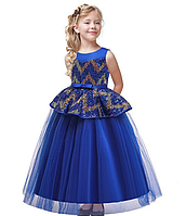 Платье ЛЮКС-качество с пайетками цвет синий бальное выпускное длинное нарядное для девочки.