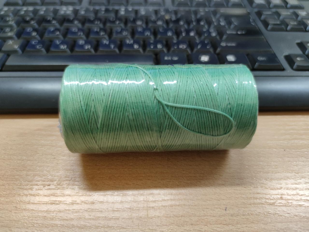 Нитка вощений плоска 0,8 мм S032 260 м 150D зелений колір нитка для шиття шкіри, фото 1