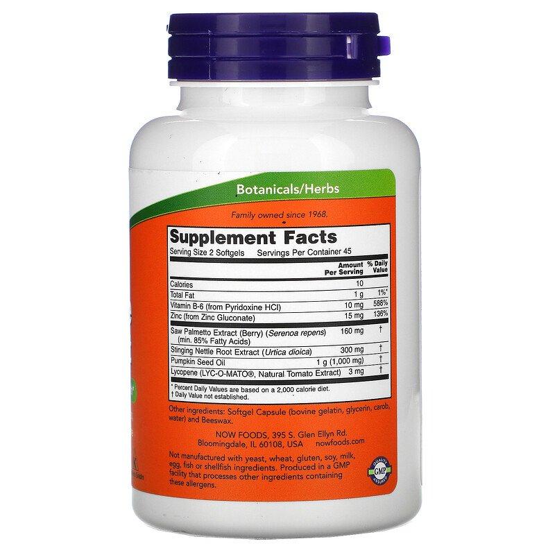 NOW Foods Prostate Support 90 Softgels - фото 2 - id-p1377671523