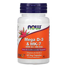 NOW Foods Mega D-3 & MK-7 5000 IU / 180 mcg 60 VCaps