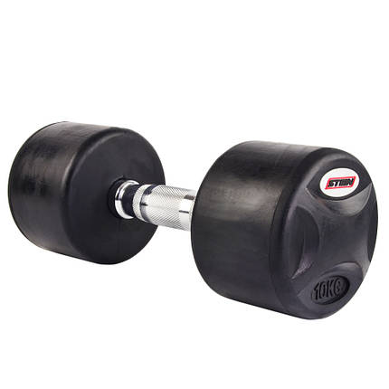Гантель нерозбірна сталева гантель професійна гумова з хромованою ручкою Stein 10 кг, фото 2
