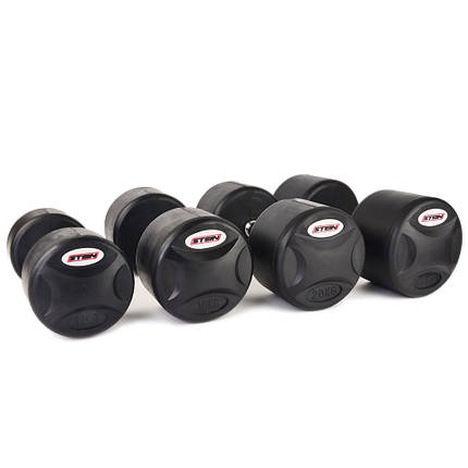 Гантель нерозбірна сталева гантель професійна гумова з хромованою ручкою Stein 28 кг, фото 3