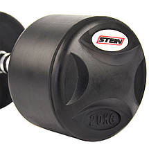 Гантель нерозбірна сталева гантель професійна гумова з хромованою ручкою Stein 20 кг, фото 3