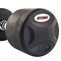 Гантель нерозбірна сталева гантель професійна гумова з хромованою ручкою Stein 8 кг, фото 3