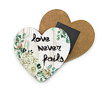 Декоративный деревянный магнит-сердце 8х8 см «Love never fails»