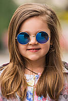 Детские солнцезащитные очки круглые в металлической оправе синие