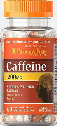 Puritan's Pride Caffeine 200 mg 8-Hour Sustained Release 60 Caps, фото 1