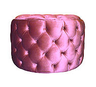Круглый пуфик с каретной стяжкой MeBelle AMSTER 75 х 50 см в прихожую, в гостиную, ярко-розовый велюр