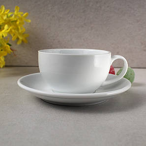 Набір для капучино: чашка 160 мл + блюдце, білий фарфор, фото 1