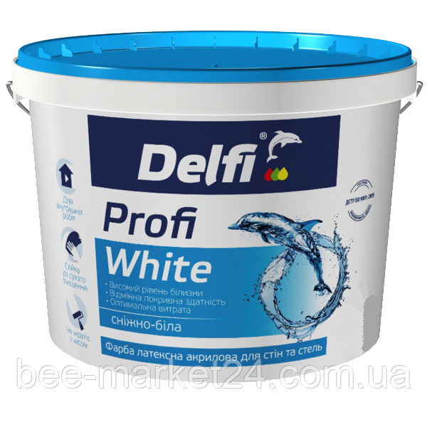 Фарба латексна акрилова Delfi Profi White для стін і стель (7кг)