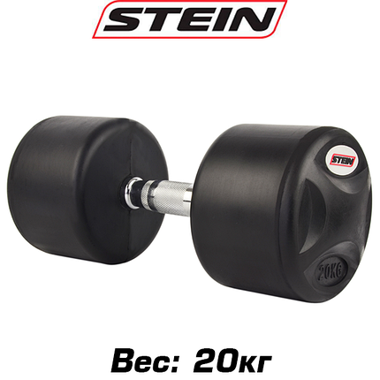 Гантель нерозбірна сталева гантель професійна гумова з хромованою ручкою Stein 20 кг, фото 1