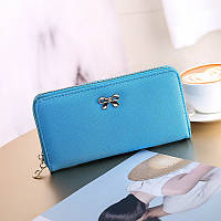 Клатч, гаманець жіночий «For lady» прямокутний з бантиком на блискавці (небесно-блакитний)