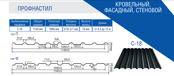 Профнастил С-18 / RAL 8017 / 0,5 мм / ArcelorMittal - фото 7 - id-p737492867