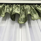 Комплект атласних штори з ламбрекеном Штори атлас ламбрекен жакардовий Колір Зелений, фото 7