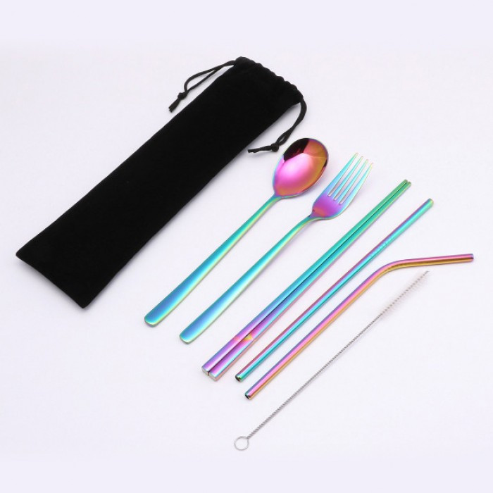 Набір столових приборів 6 предметів, у чохлі, райдужний, фото 1
