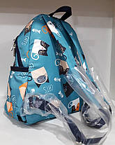 Рюкзак молодіжний міський блакитний тканинний модний невеликий принт Котики Dolly 386, фото 3