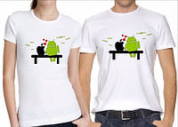 Парные футболки с принтом "На скамейке: Android и Apple" Push IT