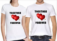 Парные футболки с принтом "Два сердца со стрелой: Together forever" Push IT