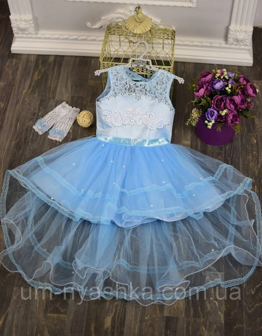 Дитяча сукня видовжене ззаду Блакитне 116-134