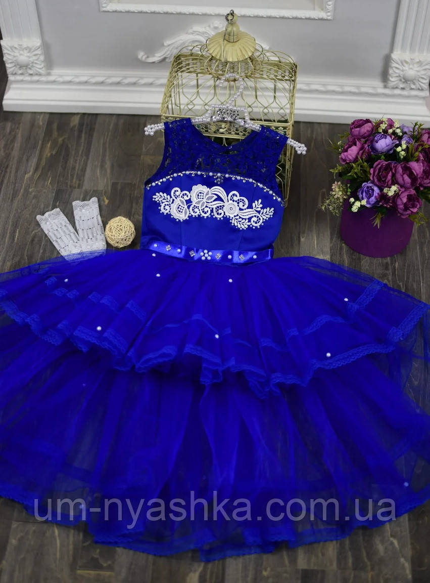 Дитяча сукня видовжене ззаду Синє 110-134