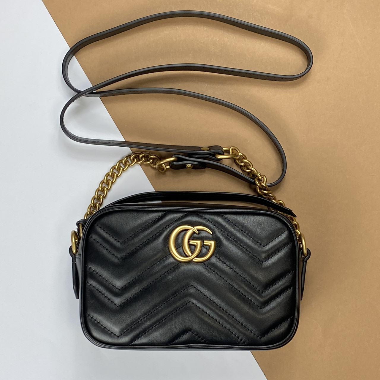 Сумка чорна Gucci Marmont мініскіряна на плече