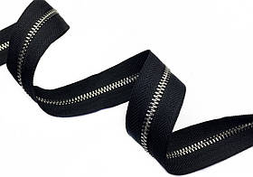 Блискавка металева метрова No3 нікель на чорній основі Італія