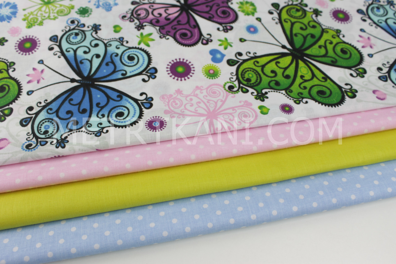 Набір тканин 50*50 з 4 шт. "Кружні метелики та горох" NoНБ-79, фото 1