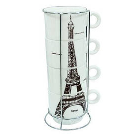 Набор чашек на 4 персоны с подставкой Эйфель 250 мл ( чайный набор )