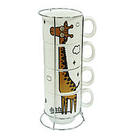 Набор чашки на подставке 4шт "Жираф" New