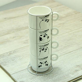 Набір чашок на 4 персони з підставкою Панда 250 мл ( чайний набір )