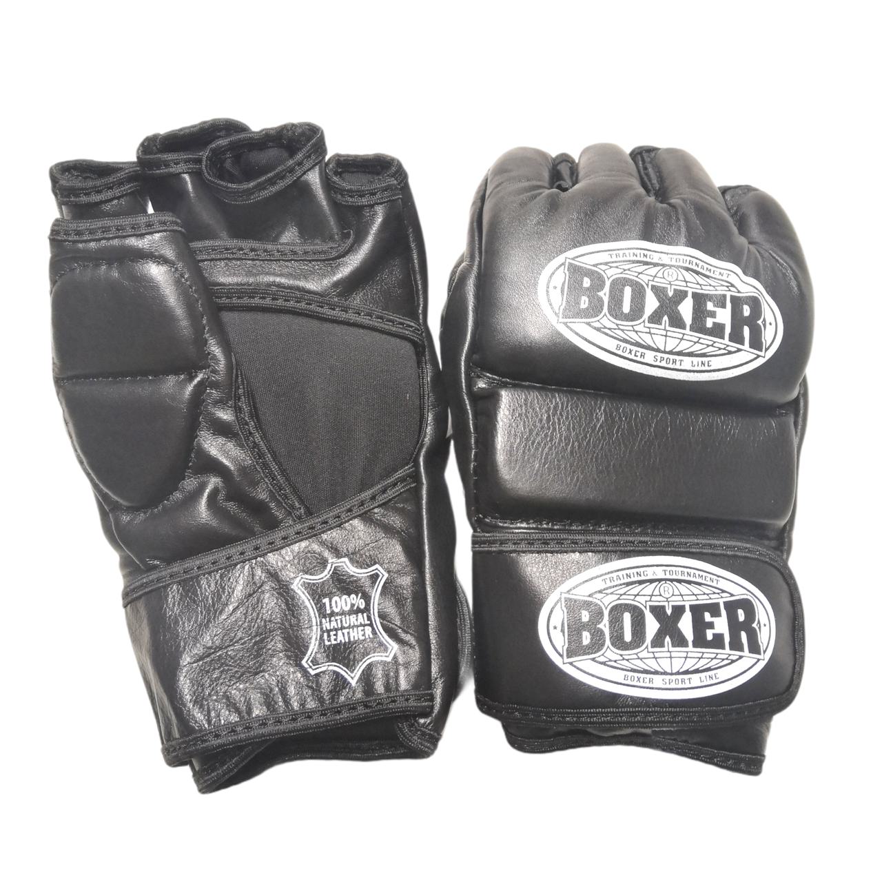 Рукавички для змішаних видів єдиноборств ММА BOXER шкіра чорні М, фото 1
