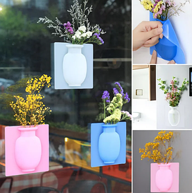 Декоративна ваза для квітів на стіну або вікно силіконова 15 * 15 * 2 см