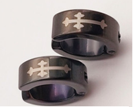 Сережки обманки з хрестом для пірсингу сталь зовні 14 мм усередині 9 мм 2 шт.