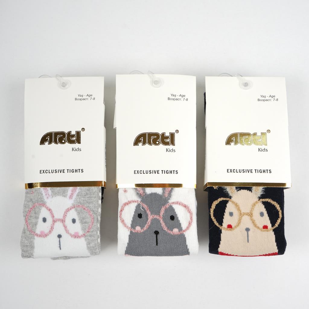 Колготи дитячі для дівчинки демісезонні, з малюнком Зайчик в окулярах+смужки, фото 1