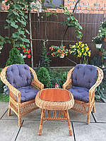 Комплект меблів для саду з дерева і лози 2 крісла Стандарт + столик Гриб квадратний Woody Світле дерево