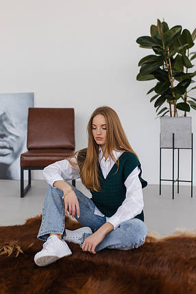 Жіночий в'язаний жилет «Моллі» темний смарагд, фото 2