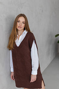 Жіночий жилет-туніка «Гусячі лапки» шоколад