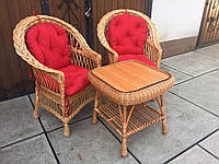 Комплект меблів для саду з дерева і лози 2 крісла Стандарт + столик Гриб квадратний Woody Світле дерево