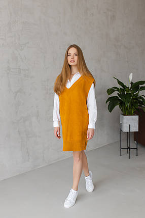 Жіночий жилет-туніка «Гусячі лапки» гірчиця, фото 1